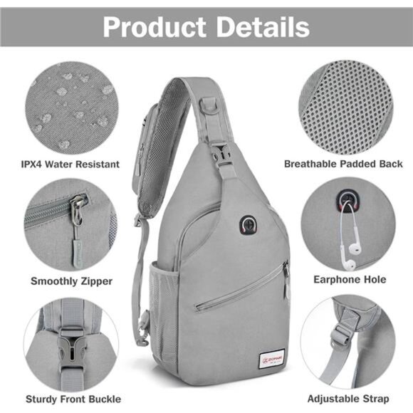 Sling Bag for Women Men, Small Crossbody Sling Backpack, Mini Water - Picture 4 of 6